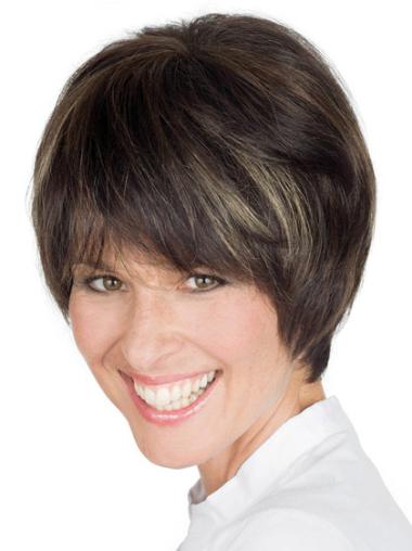 Short Brown Straight Lace Front Human Hair Wigs
