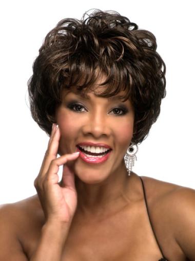 Short Brown Curly Synthetic African American Wigs