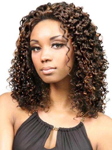 Brown Curly Lace Front Synthetic African American Wigs