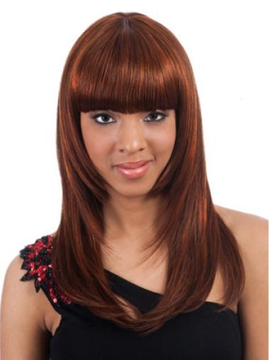 Long Auburn Straight African American Wigs