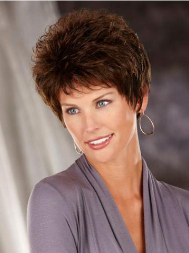 Cheap Short Brown Wavy Synthetic Wigs