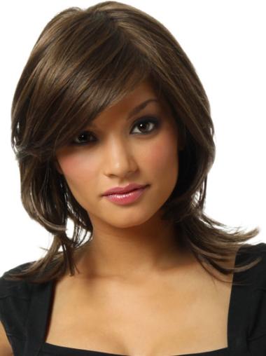 Sleek Brown Straight Synthetic Monofilament Wigs
