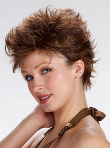 Short Brown Wavy Synthetic Hand-tied Wigs