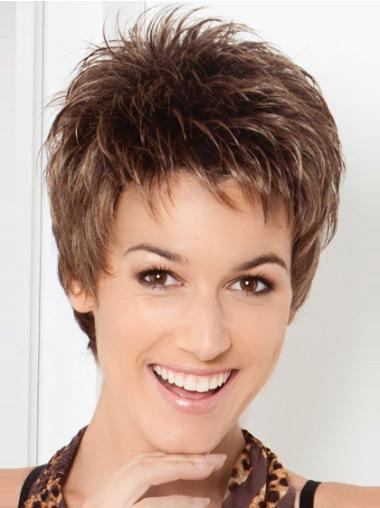 Short Brown Straight Synthetic Lace Front Wigs